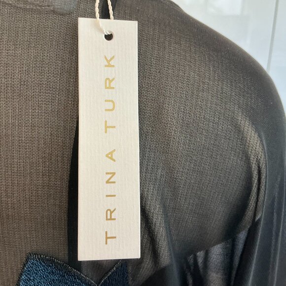 Trina Turk, Soho Top, Embroidered Sheer Georgette , Size XL - Picture 4 of 8